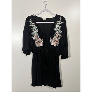 Entro Boho Mini Dress Size Small Black with Embroidery
